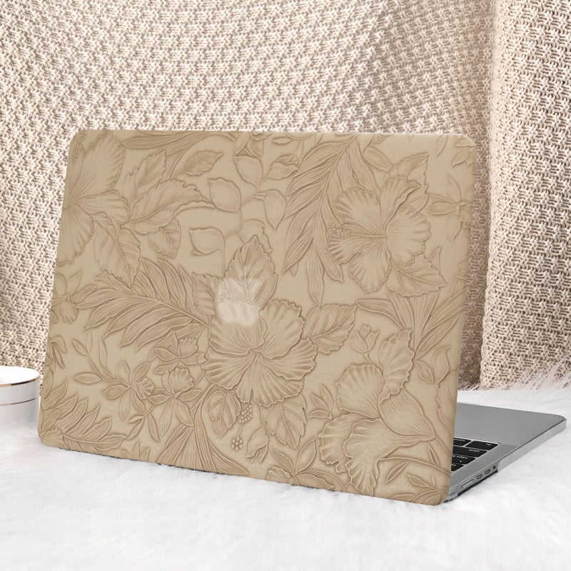 Seorsok Compatible for MacBook Pro 14 inch Case 2023-2021 M3 Pro/Max A2918 A2992 M2 A2779 M1 A2442 Touch ID Elegant Leaves Flowers Leather Hard Shell Case with Keyboard Cover Apricot Blooming Floral - Image 1